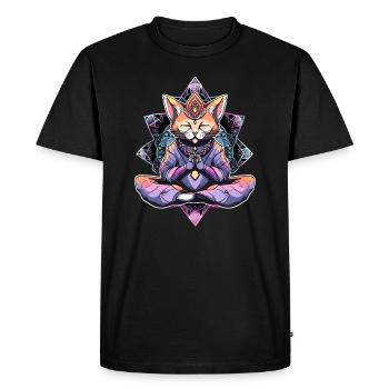 Meditation Spiritual Cat Sacred Geometry - Men's Premium Organic T-Shirt - black - Front - Nico (187cm)