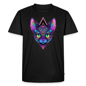 Sacred Geometry Art Cat Spiritual Symbols - Men's Premium Organic T-Shirt - black - Front - Nico (187cm)