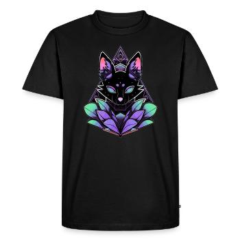 Cyberpunk Spiritual Yoga Cat Sacred Geometry - Men's Premium Organic T-Shirt - black - Front - Nico (187cm)