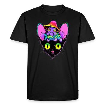EDM Festival DJ Trippy Cat Art Rave - Men's Premium Organic T-Shirt - black - Front - Nico (187cm)