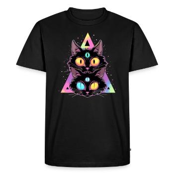 Party Sacred Geometry Cat Trippy - Men's Premium Organic T-Shirt - black - Front - Nico (187cm)