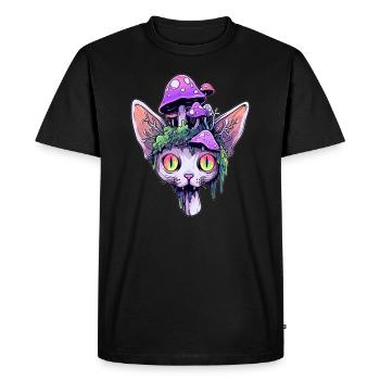 Psychedelic Cat EDM Festival Trippy Rave - Men's Premium Organic T-Shirt - black - Front - Nico (187cm)