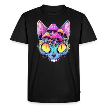 Trippy EDM Rave Psychedelic Mushroom Cat Party - Men's Premium Organic T-Shirt - black - Front - Nico (187cm)