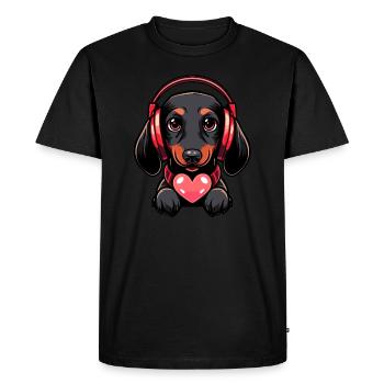 Dachshund Dog Lover EDM Party Dachshund DJ - Men's Premium Organic T-Shirt - black - Front - Nico (187cm)