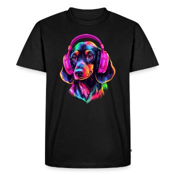 Party Dachshund DJ Music Lover EDM Dachshund - Men's Premium Organic T-Shirt - black - Front - Nico (187cm)