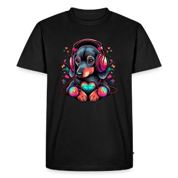 Cute Party Dachshund DJ EDM Festival - Men's Premium Organic T-Shirt - black - Front - Nico (187cm)