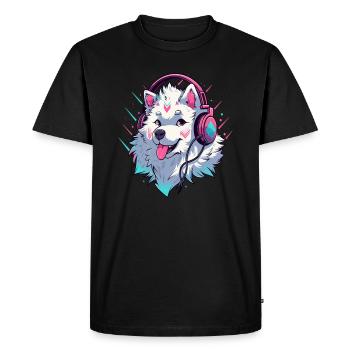 Mignon Cyberpunk Samoyède DJ Rave - T-shirt Premium bio Homme - noir - Devant - Nico (187cm)