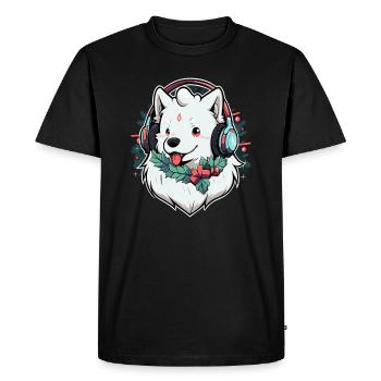Fête de Noël mignonne de DJ Samoyède - T-shirt Premium bio Homme - noir - Devant - Nico (187cm)