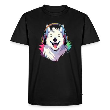 Joyeux EDM Samoyède DJ Rave - T-shirt Premium bio Homme - noir - Devant - Nico (187cm)