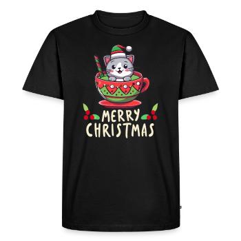 Fête de Noël mignonne de Noël Matcha Cats - T-shirt Premium bio Homme - noir - Devant - Nico (187cm)