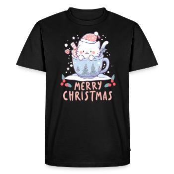 Vacances d’hiver Mignon Chocolat Chaud Chat Noël - T-shirt Premium bio Homme - noir - Devant - Nico (187cm)