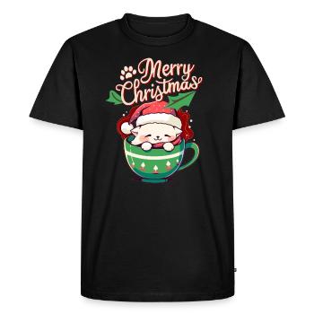 Fête de Noël Chat de Noël mignon - T-shirt Premium bio Homme - noir - Devant - Nico (187cm)