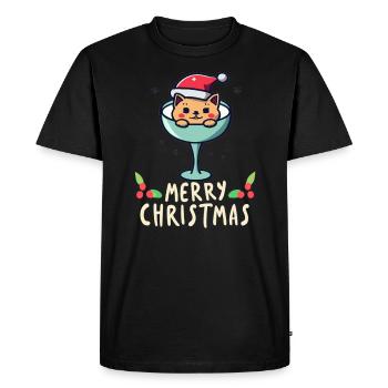 Winter Holiday Funny Christmas Cocktail Cat - Men's Premium Organic T-Shirt - black - Front - Nico (187cm)