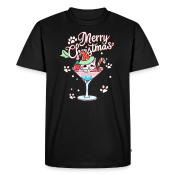 Christmas Cocktail Cat Winter Holiday Christmas - Men's Premium Organic T-Shirt - black - Front - Nico (187cm)