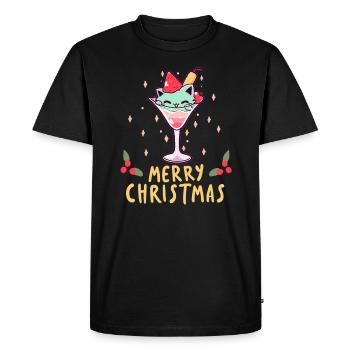 Cute Christmas Party Cat Winter Holiday Cocktail - Men's Premium Organic T-Shirt - black - Front - Nico (187cm)