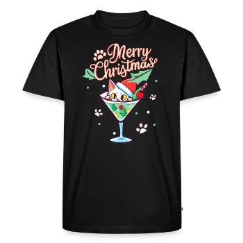 Funny Christmas Party Chrismas Cocktail Kitty - Men's Premium Organic T-Shirt - black - Front - Nico (187cm)