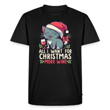 Chat mignon Noël amateur de vin vacances de Noël - T-shirt Premium bio Homme - noir - Devant - Nico (187cm)