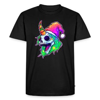 Fête de Noël tête de mort Licorne Noël hiver - T-shirt Premium bio Homme - noir - Devant - Nico (187cm)