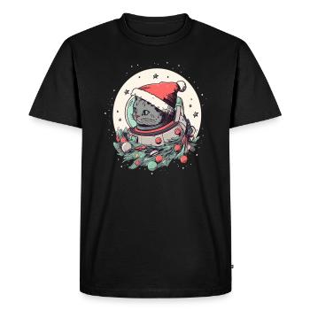 Trippy Party Fête de Noël Chat Astronaute - T-shirt Premium bio Homme - noir - Devant - Nico (187cm)