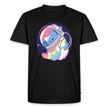 Astronaute de l’espace arc-en-ciel chat trippant fête - T-shirt Premium bio Homme - noir - Devant - Nico (187cm)