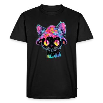 Psychedelic Art Trippy Cat EDM Festival Rave - Men's Premium Organic T-Shirt - black - Front - Nico (187cm)