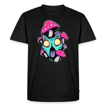 EDM Festival Psychedelic Cat Mushroom Art Trippy - Men's Premium Organic T-Shirt - black - Front - Nico (187cm)