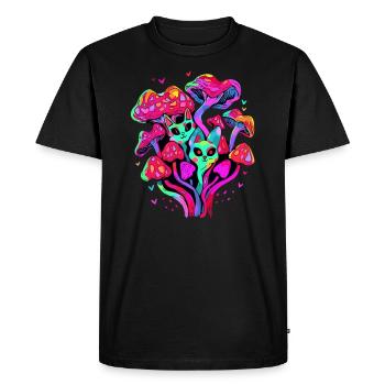 Techno Party Cat Trippy EDM Festival - Men's Premium Organic T-Shirt - black - Front - Nico (187cm)