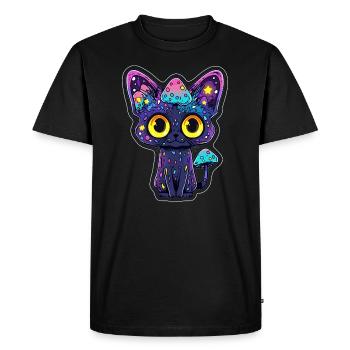 Cute Mushroom Cats Art EDM Trippy Psychedelic - Men's Premium Organic T-Shirt - black - Front - Nico (187cm)