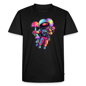 Cute Spaceman Trippy EDM Party Forest Festival - Men's Premium Organic T-Shirt - black - Front - Nico (187cm)