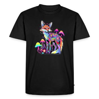 Trippy Fox Psychedelic Rave Mushroom DJ - Men's Premium Organic T-Shirt - black - Front - Nico (187cm)