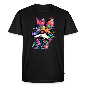 Géométrie sacrée Renard Psychédélique Festival Champignon - T-shirt Premium bio Homme - noir - Devant - Nico (187cm)