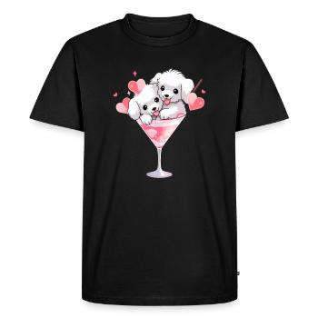 Mignon chiot amant amour cocktail - T-shirt Premium bio Homme - noir - Devant - Nico (187cm)