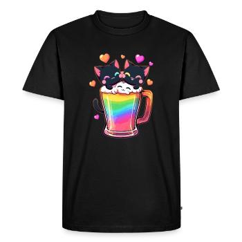 Mignon arc-en-ciel chats Saint-Valentin bière - T-shirt Premium bio Homme - noir - Devant - Nico (187cm)