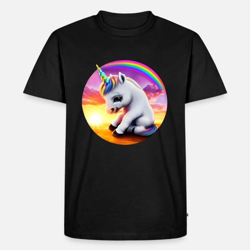 Einhorn traurig Regenbogen - Männer Premium Bio T-Shirt - Schwarz