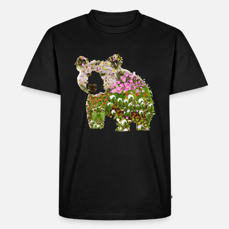Blumenbär Bär Blumen - Männer Premium Bio T-Shirt - Schwarz