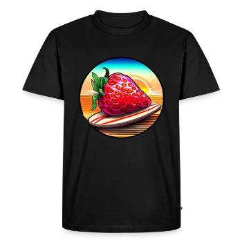 Surfer sur les fraises au coucher du soleil - T-shirt Premium bio Homme - noir - Devant - Nico (187cm)