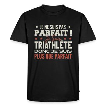 Un Triathlète, le Métier de Rêve Mis à l’Honneur - T-shirt Premium bio Homme - noir - Devant - Nico (187cm)