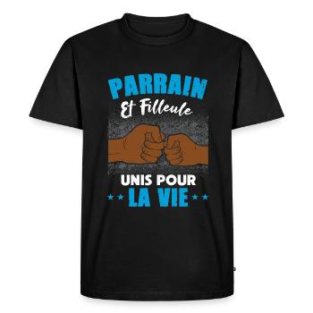 Demande parrain et filleule unis pour la vie - T-shirt Premium bio Homme - noir - Devant - Nico (187cm)