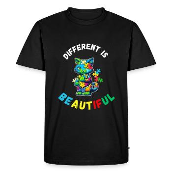 Soutien sensibilisation à l'autisme chat coloré - T-shirt Premium bio Homme - noir - Devant - Nico (187cm)