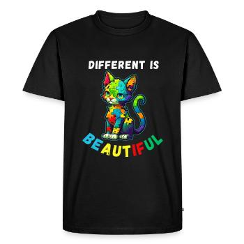 Soutien sensibilisation à l'autisme chat coloré - T-shirt Premium bio Homme - noir - Devant - Nico (187cm)