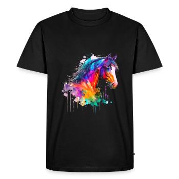 Idée passion chevaux cavalière aquarelle splash - T-shirt Premium bio Homme - noir - Devant - Nico (187cm)