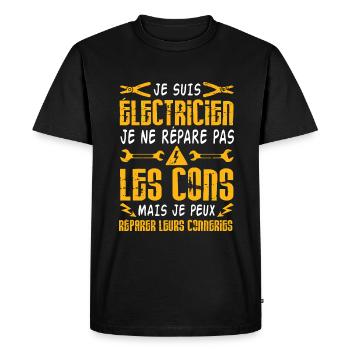 Idée cadeau papa humour fête des pères électricien - T-shirt Premium bio Homme - noir - Devant - Nico (187cm)