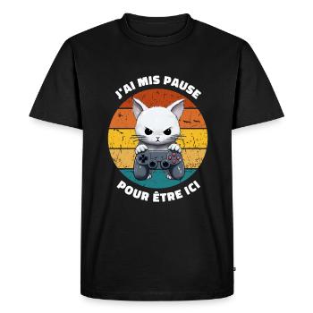 J'ai mis pause pour être ici joueur humour - T-shirt Premium bio Homme - noir - Devant - Nico (187cm)