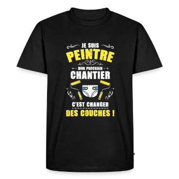 Annonce Grossesse Papa Peintre Bâtiment Humour - T-shirt Premium bio Homme - noir - Devant - Nico (187cm)