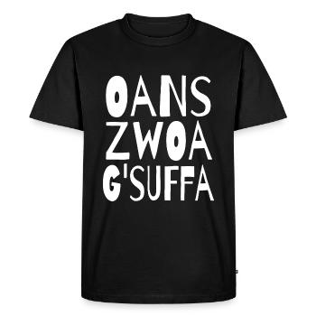 Oans, zwoa, g'suffa! - Men's Premium Organic T-Shirt - black - Front - Nico (187cm)