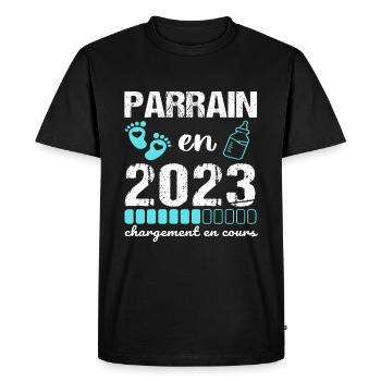 Parrain en 2023 annonce naissance bébé cadeau - T-shirt Premium bio Homme - noir - Devant - Nico (187cm)