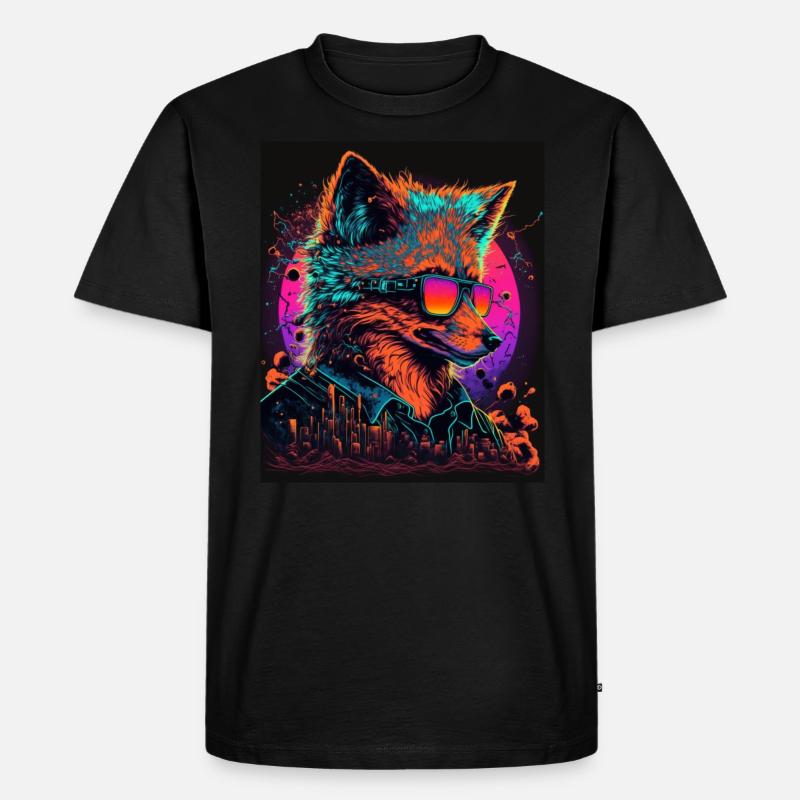Retro Futuristic Synthwave Fox - Männer Premium Bio T-Shirt - Schwarz