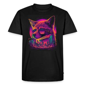 Rétro Futuriste Synthwave Fox - T-shirt Premium bio Homme - noir - Devant - Nico (187cm)