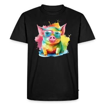 Cochon cool coloré avec des lunettes de soleil - T-shirt Premium bio Homme - noir - Devant - Nico (187cm)