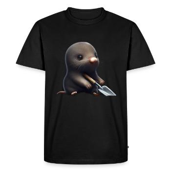 Cute mole with shovel - Men's Premium Organic T-Shirt - black - Front - Nico (187cm)
